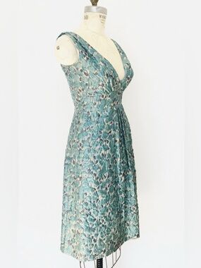 Stunning KALINKA NY Teal Floral V-Neck Sleeveless Dress